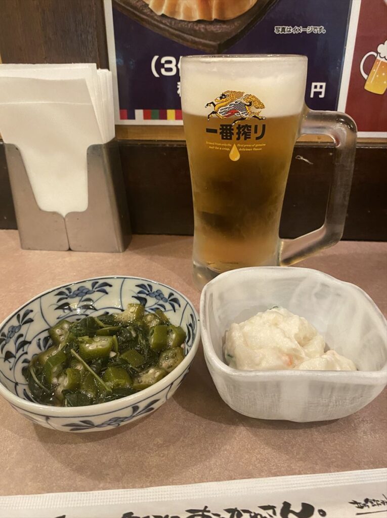 福岡市立ち飲み角屋の生ビールとおつまみ