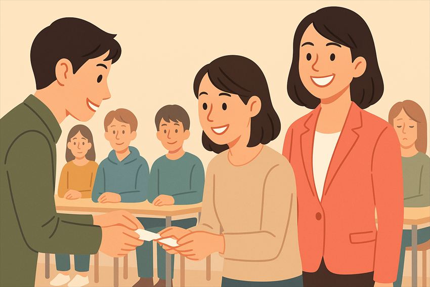 ビジネスマナー講座での名刺交換のイラスト